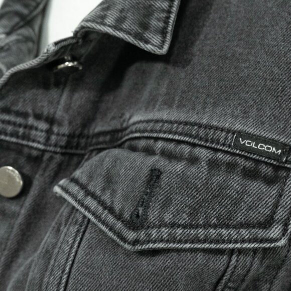 Volcom Crop N Block Denim Jacket Grey Black Boxy Retro 90s Skater Trucker Jacket - Picture 5 of 14